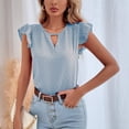 thumbnail image 5 of Slatcetga Women Ruffle Short Sleeve Shirts Summer Fashion Dot Loose Women Cutout Short Sleeve Blouses Tops for Daily Work Travel Blue XL, 5 of 8