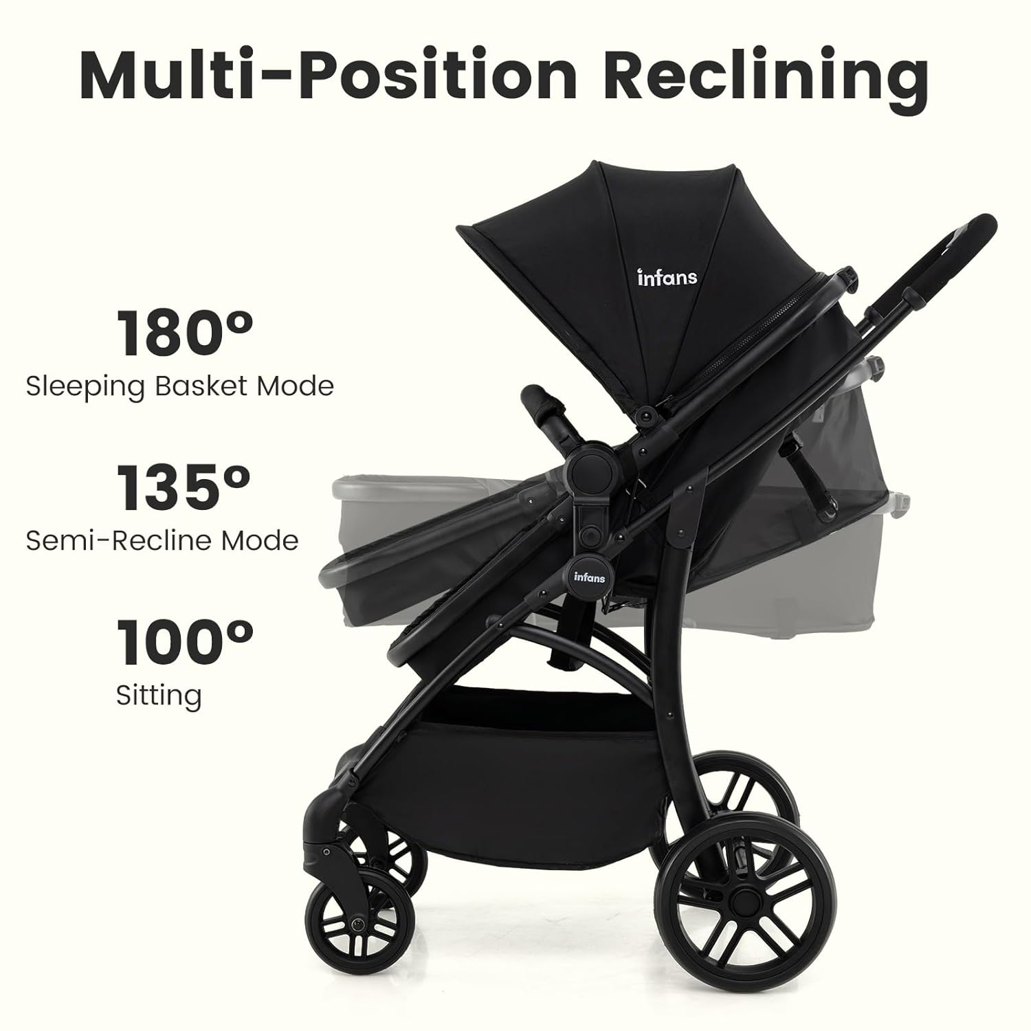 INFANS 2 in 1 Baby Stroller, Convertible Stroller with Bassinet Reversible Seat Adjustable Backrest Canopy One Hand Fold, Compact Toddler Pushchair for Kids Infants Newborns 0-36 Months