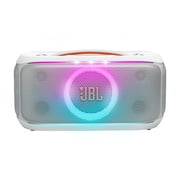 JBL PartyBox On-The-Go 2 - Portable party speaker with one wireless digital mic, handle and a shoulder strap, Dynamic lightshow, Up to 15 hours playtime, Splash proof & Auracast™ (White)