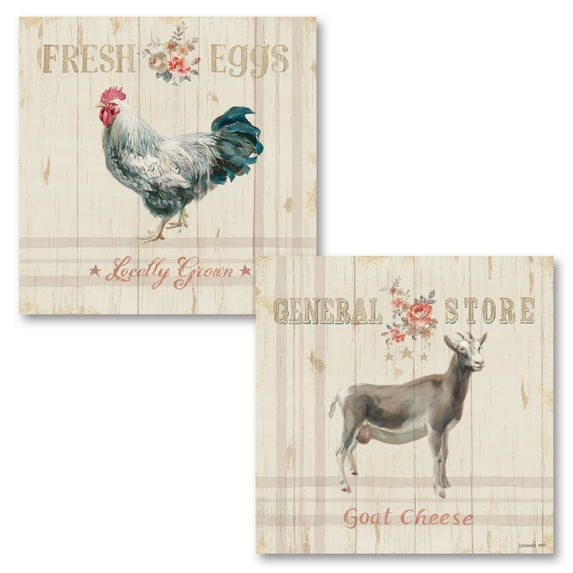 Gango Home Decor Country-Rustic Farm Patchwork VII & VIII by Danhui Nai (Printed on Paper); Two 16x16in Fine Art Paper Giclee Prints