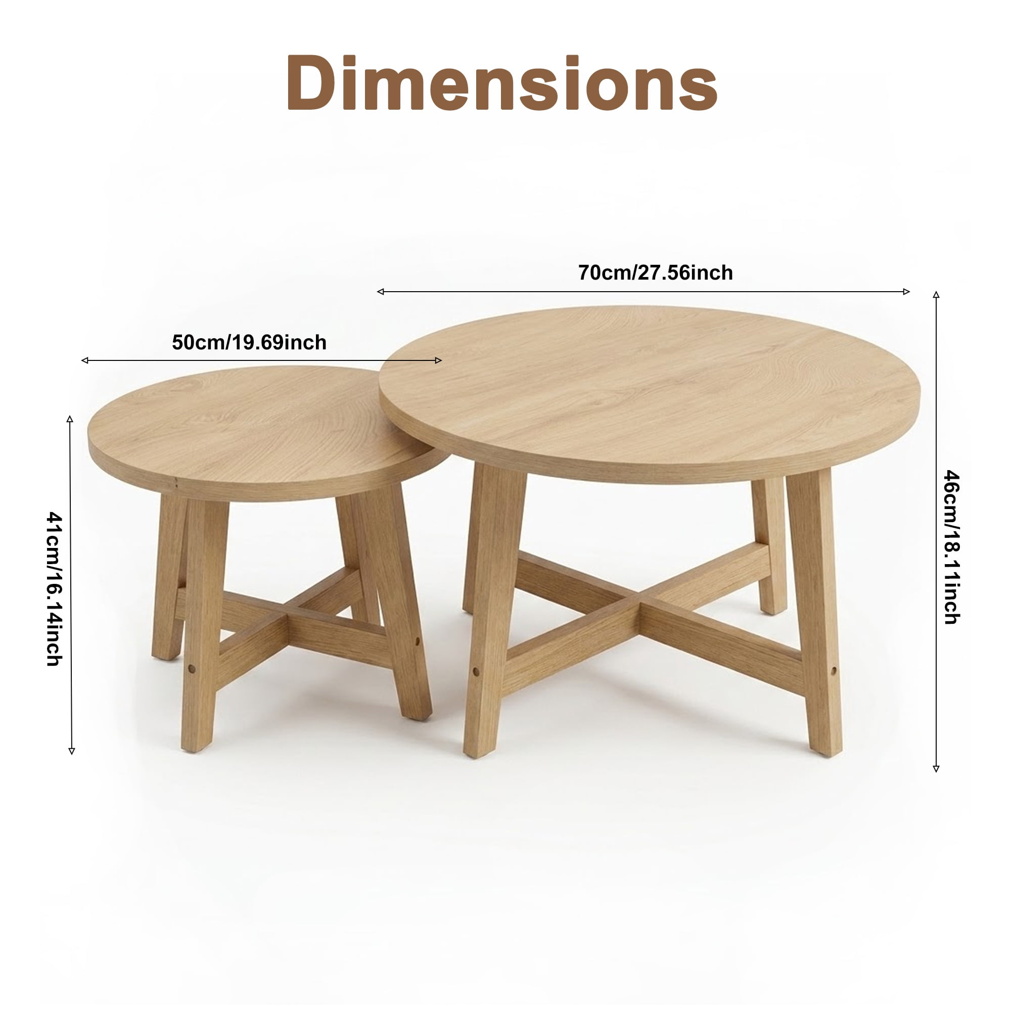 Leumius Nesting Coffee Tables Set of 2,Round Side Table Stackable End Tables,Wooden Accent Coffee Tables for Living Room Bedroom,Natural