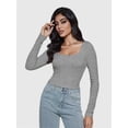 thumbnail image 5 of Women Crew Neck Knitted Crop Shirt Long Sleeve Low Cut Basic Solid Tee Sexy Cutout Blouse Top Streetwear, 5 of 6