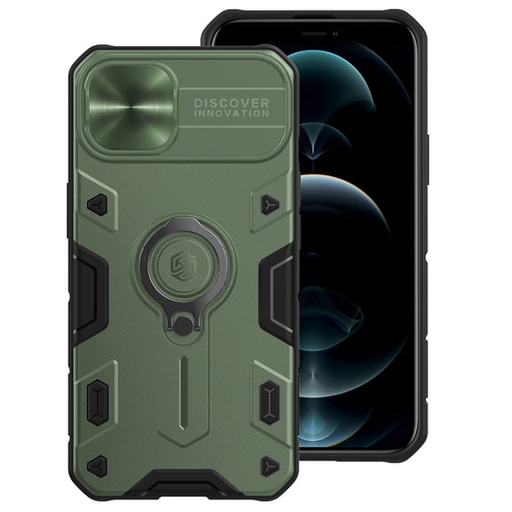 SaniMore for iPhone 13 Pro Max Case, Anti-slip Bumper Sliding Camera Window 360° Rotating Ring Kickstand Hybird PC TPU Shell Heavy Duty Protective Anti-scratch Shockproof Drop Resistant Cover, Green