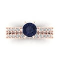 thumbnail image 2 of 1.66 ct Brilliant Round Cut Blue Sapphire 18K Rose Gold Solitaire with Accents Engagement Bridal Wedding Ring Band Set size 7, 2 of 7