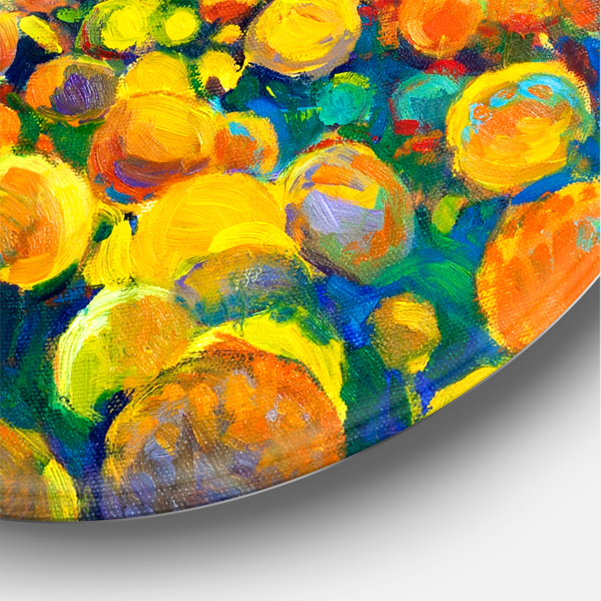 Designart 'Yellow Blossoming Flowers Landscape With Green Trees' Traditional Circle Metal Wall Art 23x23 - Disc of 23