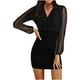 thumbnail image 1 of Vestido de fiesta elegante informal de retazos de manga de malla con cuello en V para mujer a la moda Fridja NMB3533, 1 of 8