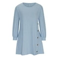thumbnail image 4 of WREESH Womens Fashion Long Puff Sleeve Dress Side Button Casual Solid Color Long Sleeve Round-Neck Calf Dress Pullover Light Blue, 4 of 8