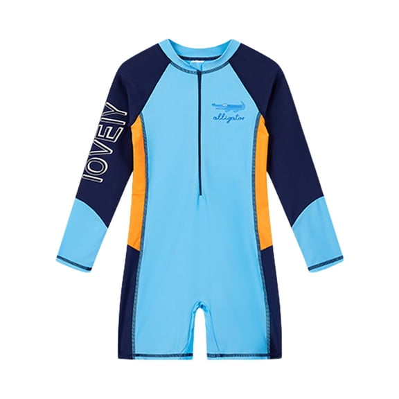 Glisme Boys Swim Suit Long Sleeve Rash Guard Swimwear Piece Sun Swim Athletic Swimwear For Youth Teen Soft Beach Wear Blue 5-6 Years