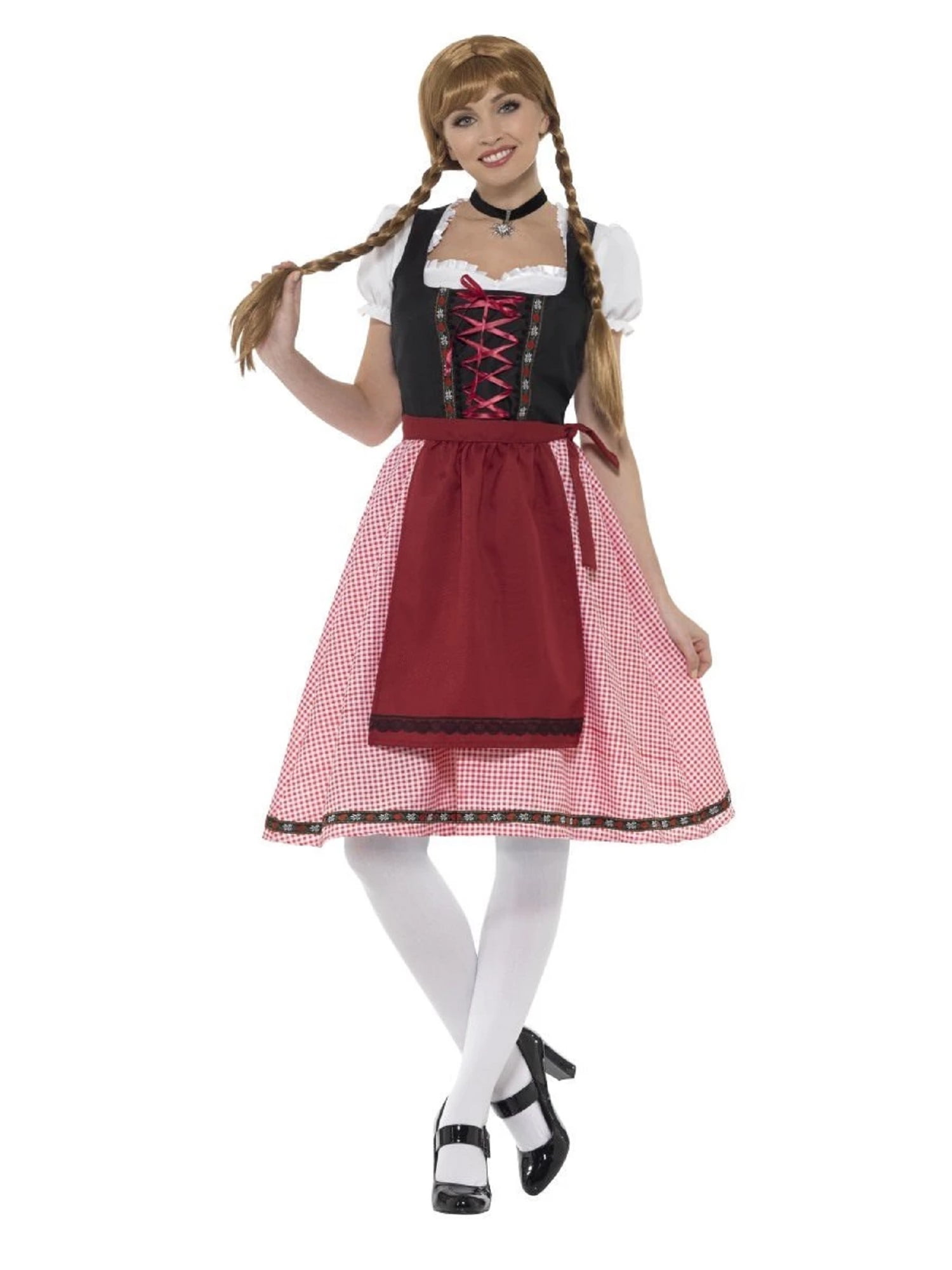 42" Red and Black Bavarian Tavern Maid Women Adult Halloween Costume