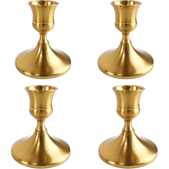 4‑Pack Vintage Gold Metal Taper Candle Holders, Home & Holiday Table Decor