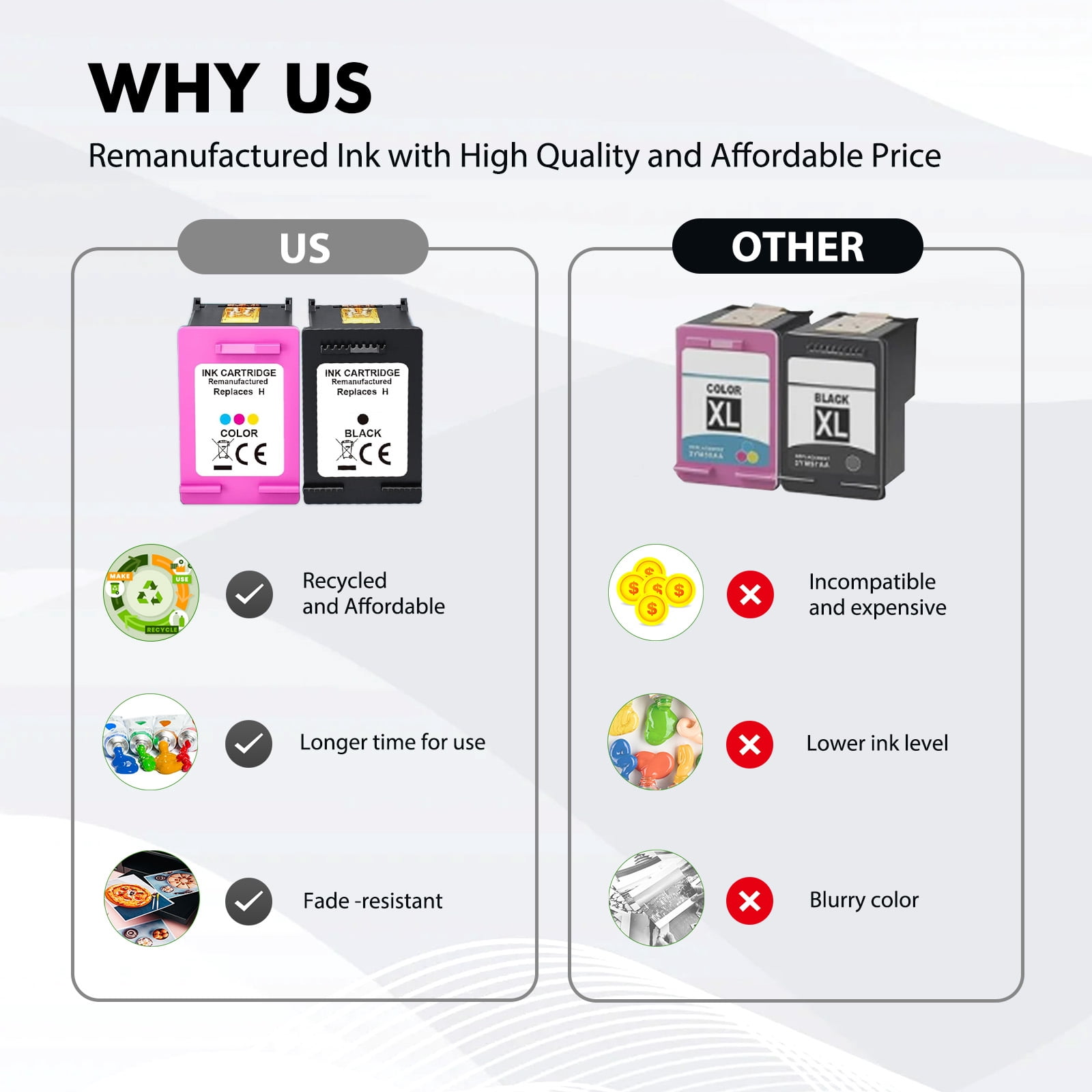 65XL 65 Ink Cartridge Compatible for 65 XL Ink 65 for DeskJet 3755 3772 Envy 5055 5052 Printer Ink (2 Pack)