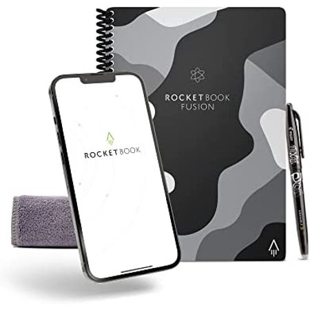 Rocketbook Fusion Smart Reusable Notebook - Calendar, To-Do Lists, and Note Template Pages with 1 Pilot Frixion Pen & 1 Microfiber Cloth Included - Lunar Winter Cover, Executive Size (6" x 8.8")