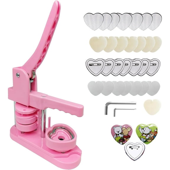 Heart Button Maker Machine DIY Gift, Installation-Free Button Maker Press Machine, Pin Button Making Machine with Free 100 Sets Heart Button Making Supplies & Circle Cutter & Magic Book Pro New