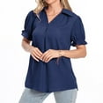thumbnail image 6 of yillto Womens Chiffon Blouse V Neck Pleated Puff Short Sleeve Dressy Shirts Causal Business Tunic Tops, 6 of 7