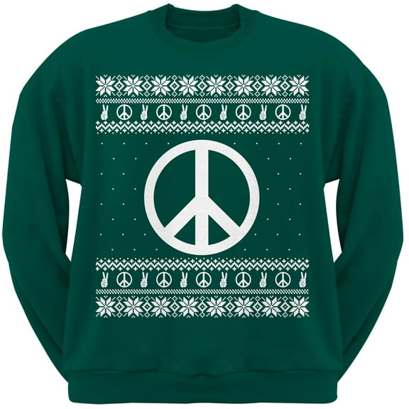 Peace Sign Ugly Christmas Sweater Dark Green Adult Sweatshirt - Medium