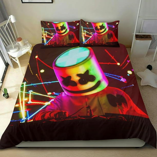 DJ Marshmello Conjunto de sábanas temático, trío de piezas, cómodo y amigable con la piel, diseño único, regalo de decoración para el hogar para familiares, amigos y fans,173cm *218cm