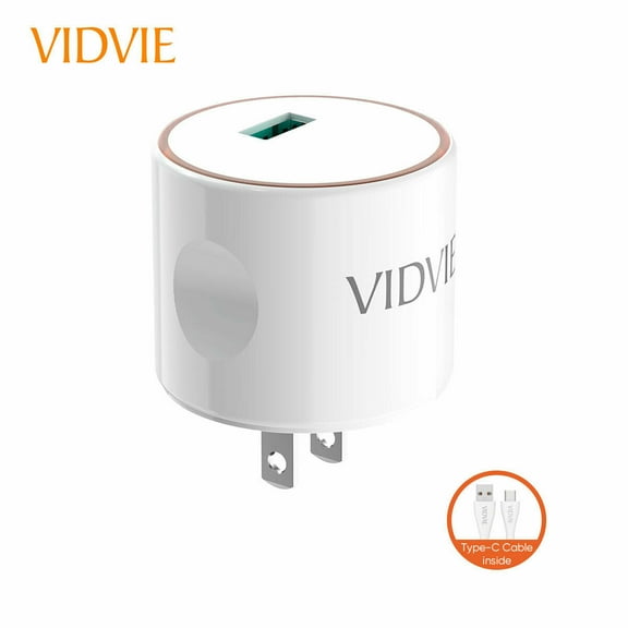 VIDVIE Micro USB & Type C Fast Charger for Iphone Samsung QC 15W PLM328Q White