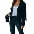 thumbnail image 3 of Qiylii Women Pu Leather Tassel Jacket Solid Color Long Sleeve Open Front Coat, 3 of 7