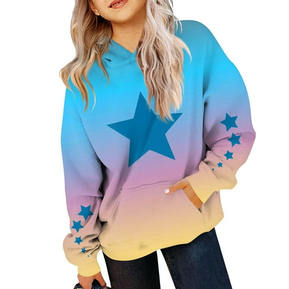 Grblisyd Hoodies for Teen Girls Boys Clothes Size 10-12 Youth Long Sleeve Gradient Graphic Tween Tops Cute Drawstring Preppy Pullover Graphic Hoodies for Teen Girls Cyan 120