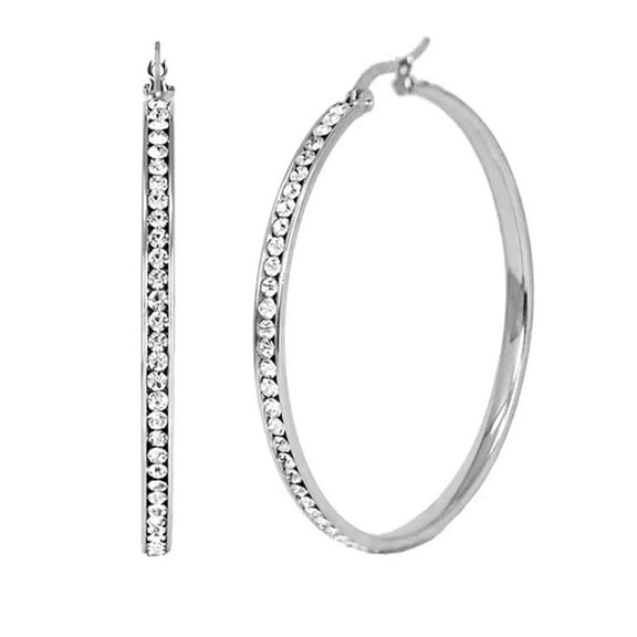 ZSPERKLA 18k White Gold Plated Hoop Earrings for Women Silver Hoop Earrings 20mm CZ Crystal Drop Dangle Earrings Jewelry Gifts
