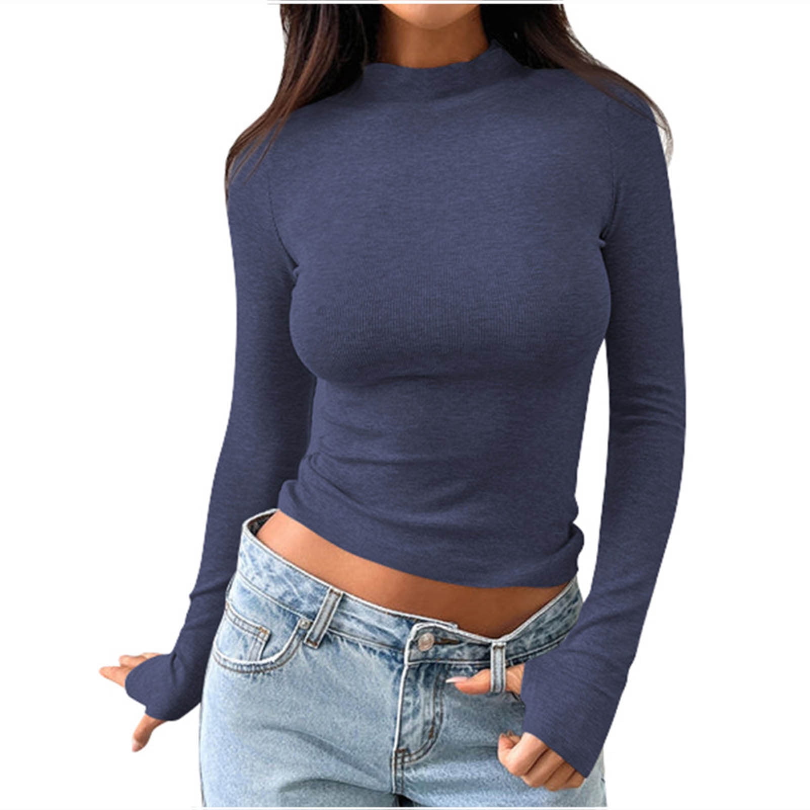 hotojiny Womens Mock Neck Shirts Long Sleeve Lightweight Tee Tops