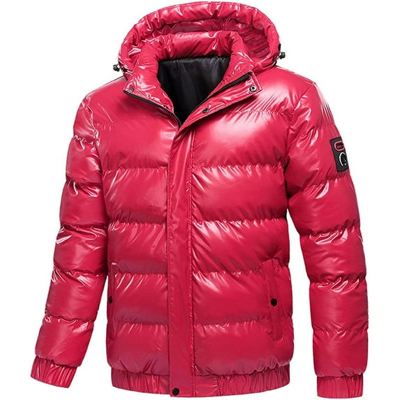 Verugu Men's Skiing Jackets Winter Warm Snow Coat Mountain Windbreaker Shiny Hooded Reflective Coats Men's Down Jackets Parka Outwear Soft Shell Raincoat Jackets Red XL