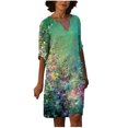 thumbnail image 2 of SMihono Robe d'Été Grande Taille pour Femmes 2023 Mode Robe Longue Décontractée à Manches Mi-Longues Col en V Imprimée, 2 of 5