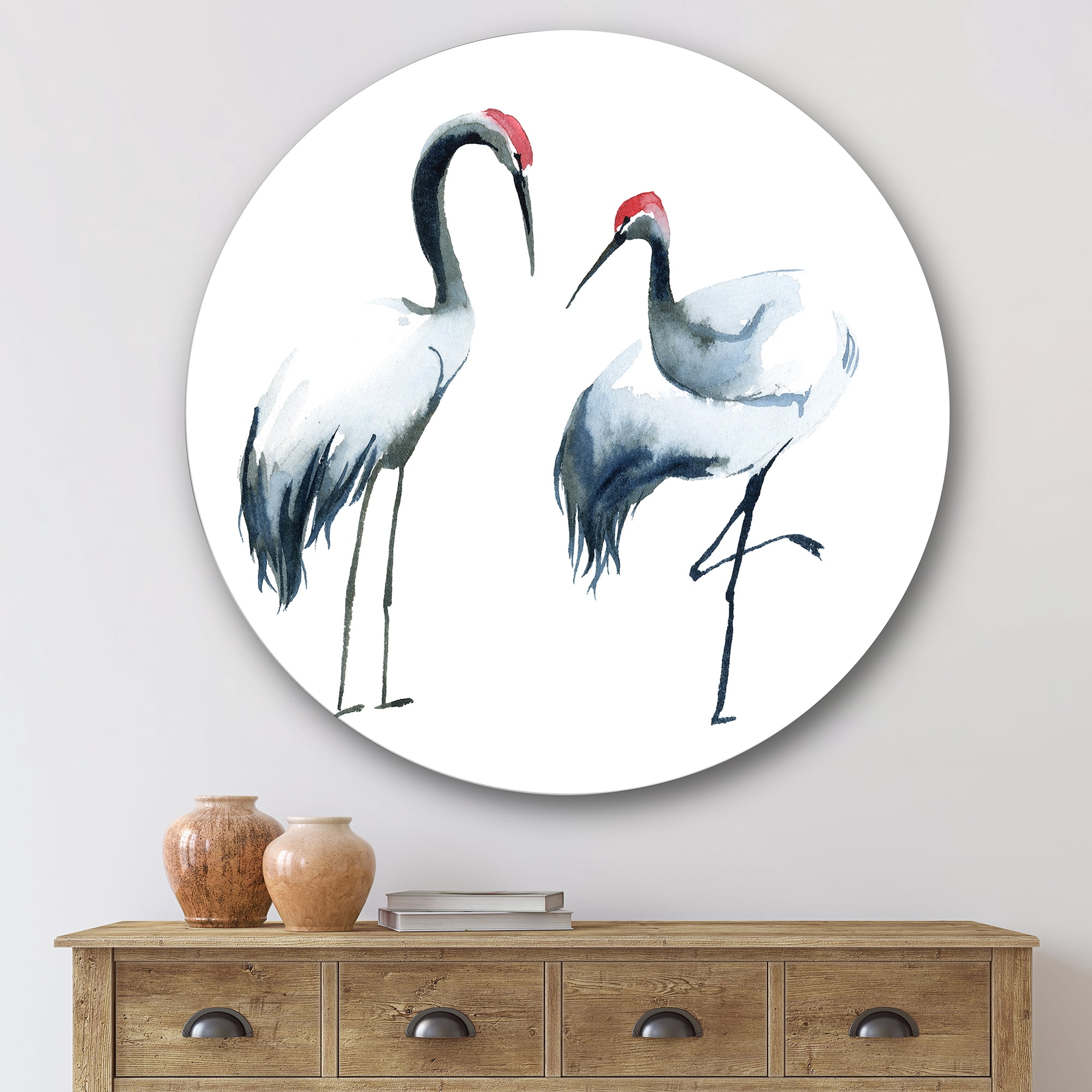 Designart 'Two Monochrome Shadoofs' Farmhouse Circle Metal Wall Art 29x29 - Disc of 29