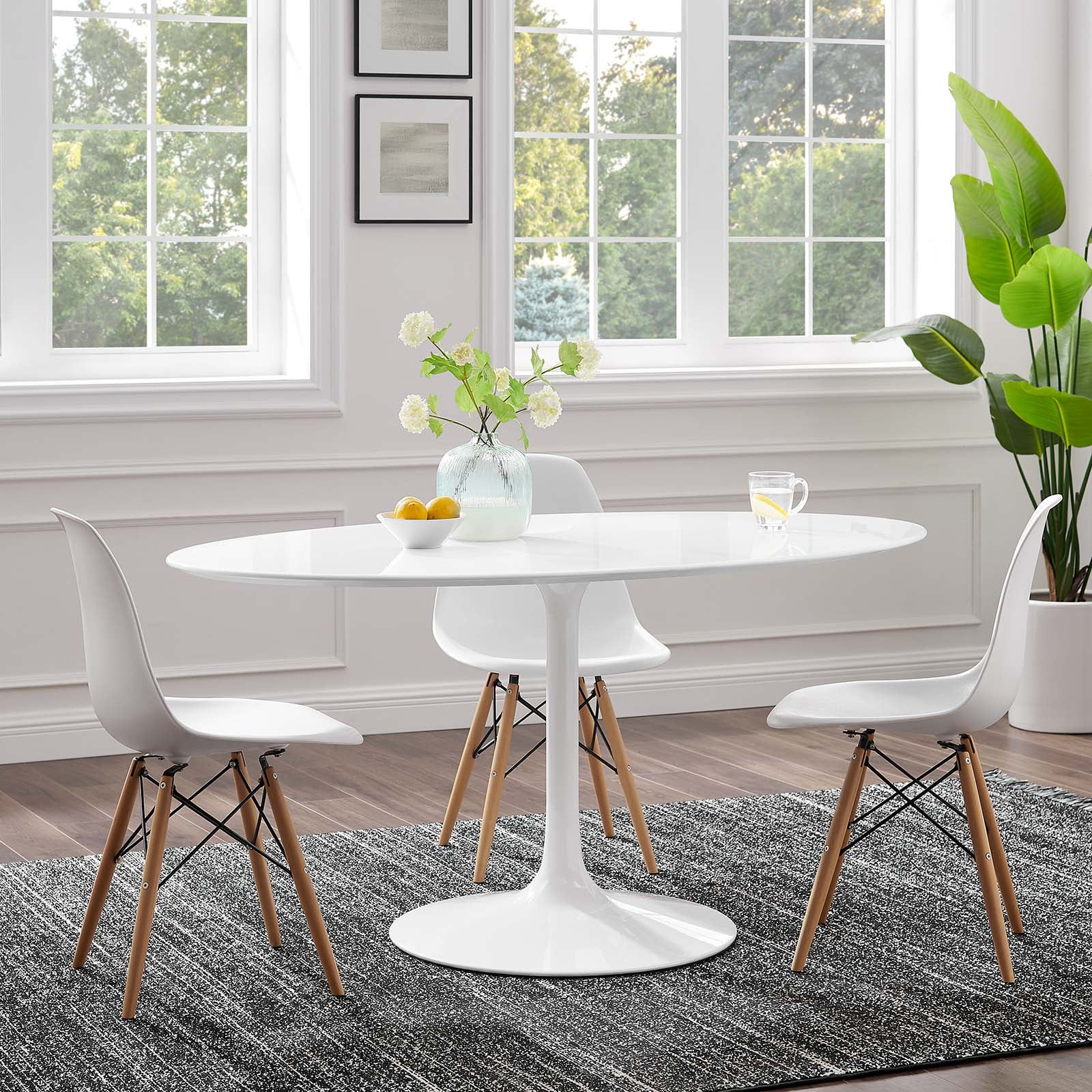 Modway Lippa 60" Oval Wood Top Dining Table in White