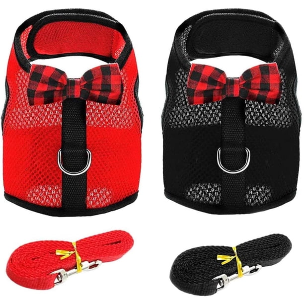 Correa de arnés para conejos, 2 juegos de correa para gatos sin tirones, elegante chaleco, arnés ajustable de malla suave y transpirable, arnés para mascotas pequeñas para gatos, hámsteres, ratas y