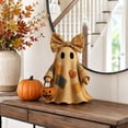 thumbnail image 7 of Halloween Light Up Patchwork Ghost Decor, 25.6 Inch Handmade Stuffed Ghost with Vintage Floral Bow and Mini Pumpkin Bucket, Cute Rustic Halloween Tabletop Ornament for Indoor Home Party Holiday, 7 of 7