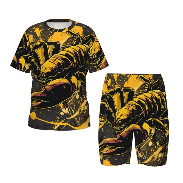 Balery Urban Graffiti Scorpion Illustration Conjunto de Pijama Infantil de Manga Corta con Estampado – Ropa de Dormir de Algodón Suave-3X-Large