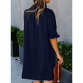 thumbnail image 3 of Summer Dresses for Women V Neck Ruffle Short Sleeve Casual Shift Dress with Pockets Dark Blue L, 3 of 8