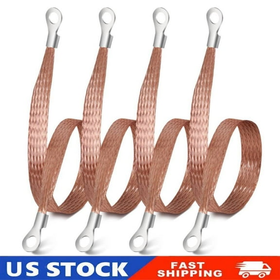 4PCS Universal Car Flat Braided Copper Ground Strap 12"x1/2" Engine Ground Cable