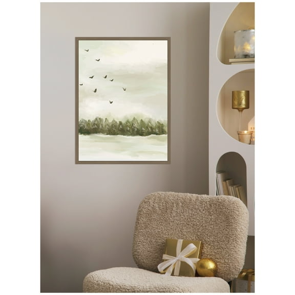 Kate and Laurel Framed Canvas Wall Art Print 'Winter Landscape 1 Vertical' by Annie Quigley, 18 x 24 Sylvie Dark Gold Frame, Modern Contemporary, Landscape Art for Wall Decor