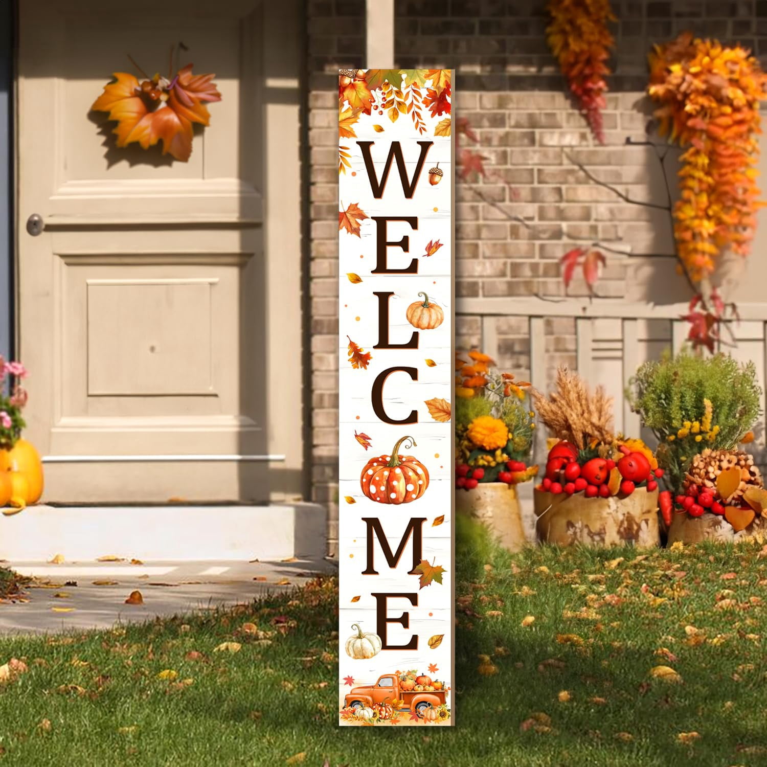 Thanksgiving Porch Sign  Fall Pumpkin Welcome For Front Door Truck Decor Yard Standing Wood Signs Indoor Outdoor Vertical Patio