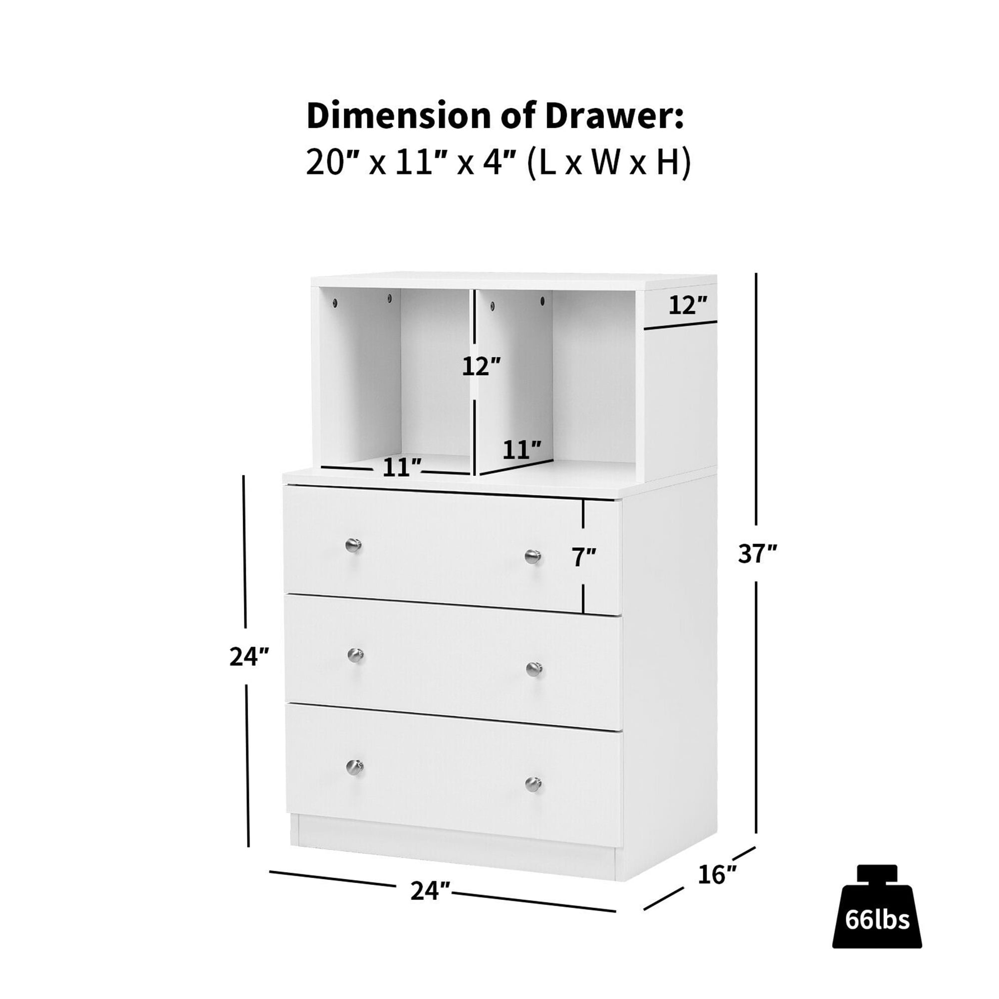 Gymax 3-Drawer Dresser 44'' Tall Wood Storage Organizer Chest w/ 2 - 3-Drawer - White