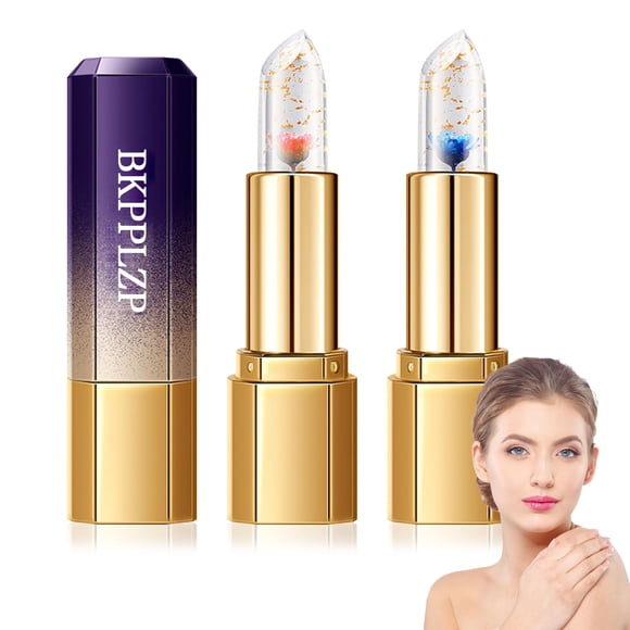 Paquete de 2 barras de labios de gelatina de flores de cristal, barra de labios mágica que cambia de color, brillo de labios que cambia de color con temperatura clara, bálsamo labial de larga duración