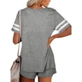 thumbnail image 3 of 2PCS Pajamas Set for Women Summer Short Sleeve Tops and Shorts Casual Stripe Lounge Sleepwear Nightwear Homewear, 3 of 3