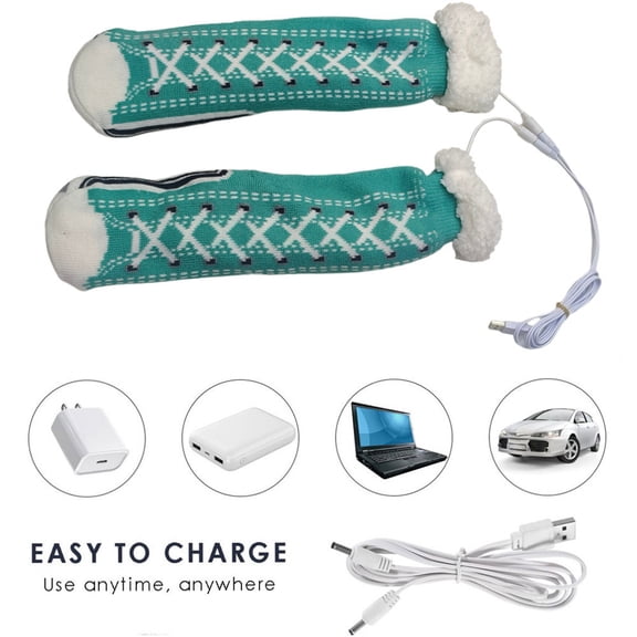 Heated Slippers,Heated Socks,Electric Heated Slipper Socks for Men Women Winter USB Fluffy Fuzzy Warm Slipper Socks Heating Pad Feet Warmers Non-slip Thermal Indoor Floor(Green)