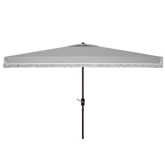 SAFAVIEH Milan Fringe 6.5' X 10' Market Crank Umbrella, Grey