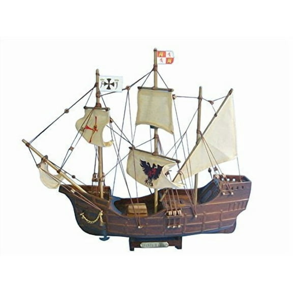 Handcrafted Nautical Decor Santa Maria with Embroidery 14" - Wooden Model Tall Ship - Christopher Columbus
