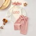 thumbnail image 2 of Ulanda Baby Girl One 1st Birthday Outfit Long Sleeve Romper Plaid Gingham Pant Sets First 1 Year Old Clothes (Pink, 6-12 Months), 2 of 5