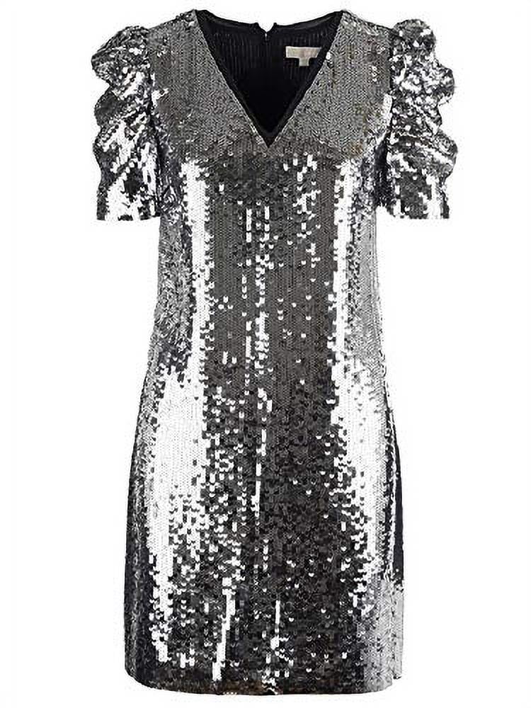 Michael Kors Sequined Georgette Dress, Silver/Black (2, Silver) -  