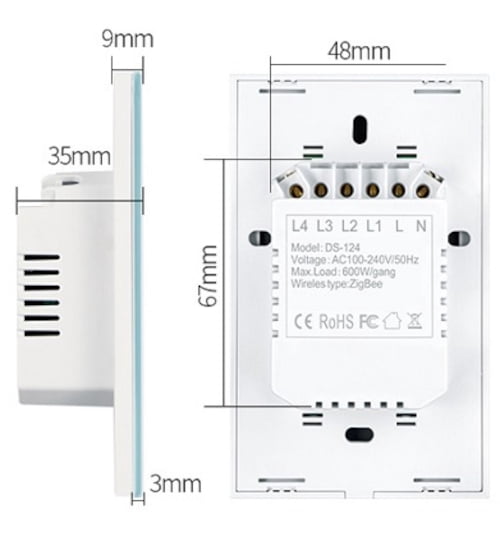 Zigbee Touch Smart Switch, Compatible with Alexa, Google Home, Hubitat, and HA, Neutral Wire Required (2 Gang, Black)