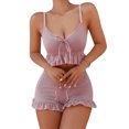 thumbnail image 1 of Top Corto + Pantalones Cortos Mujeres Cami Top + Shorts Conjuntos de 2 piezas Ruffles Bow Chaleco Top + Shorts (Rosa Gris L) Ygjytge para Mujer rosa gris T M, 1 of 9