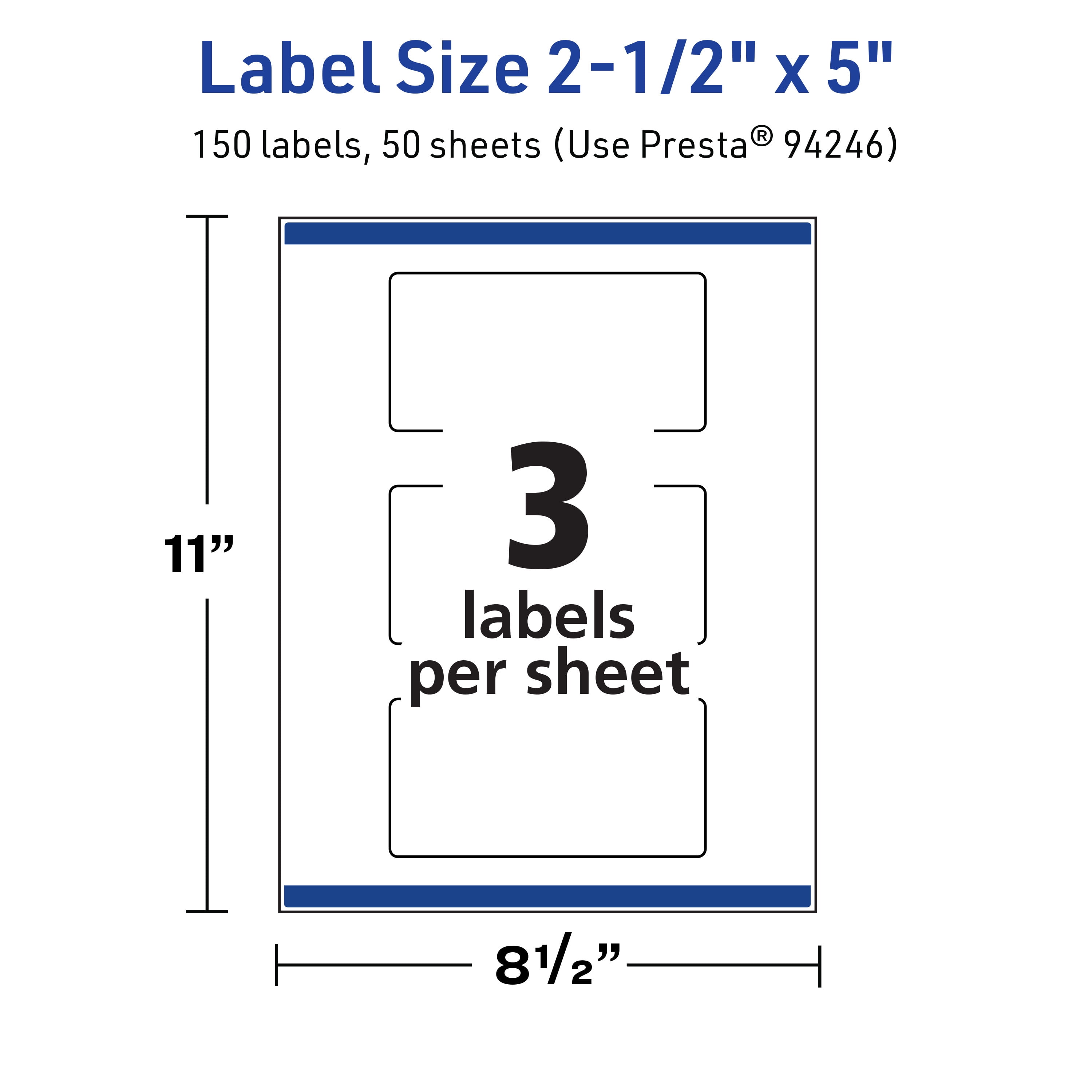 Avery TrueBlock Rectangle Labels, 2.5" x 5", 150ct