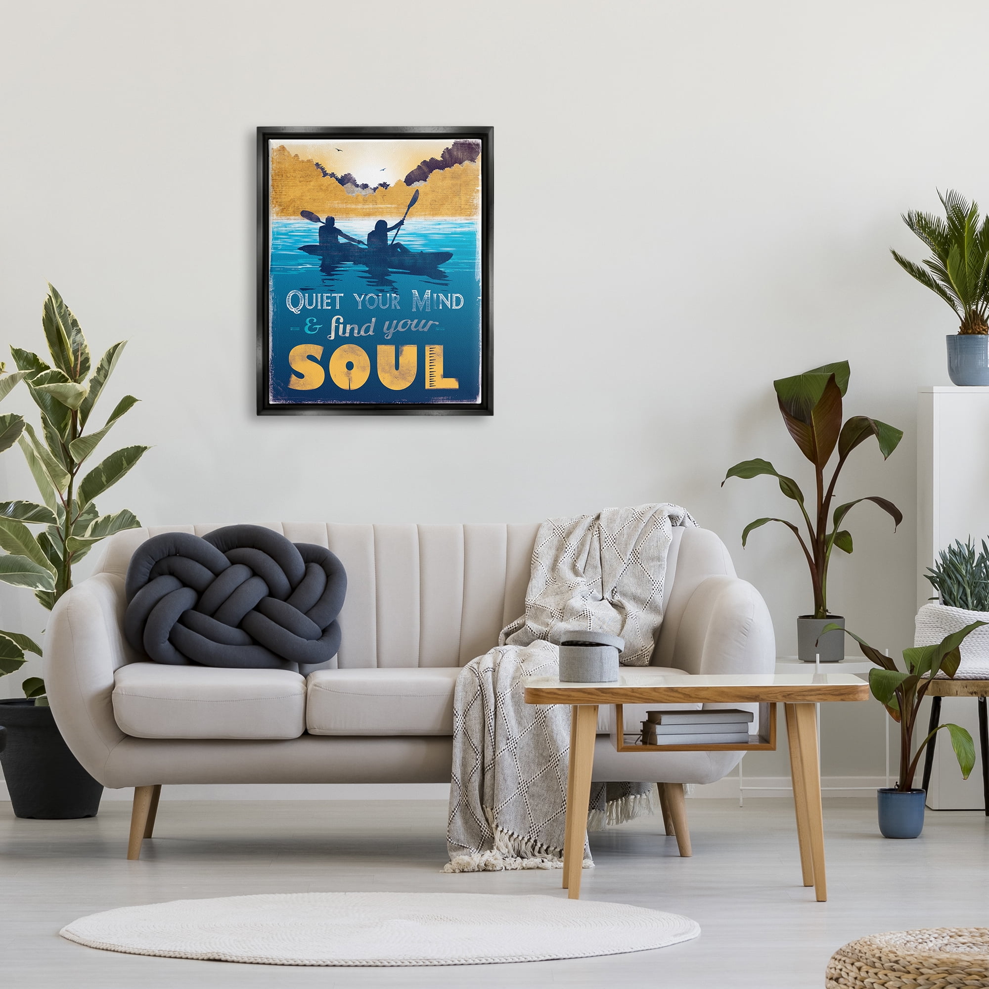 Stupell Industries Find Your Soul Scene Inspirational Painting Black Floater Framed Canvas Art Print Wall Art, 25 x 31