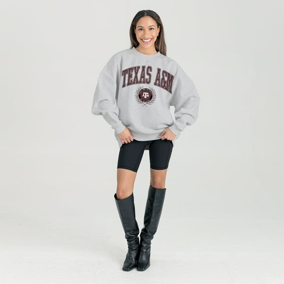 Women's Gameday Couture Ash Texas A&M Aggies Oversized Tradition Refined Premium Fleece Sweatshirt