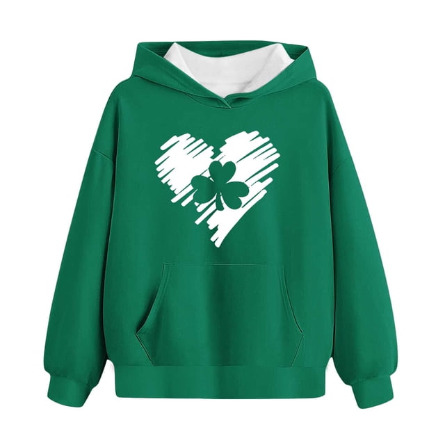 Chandail à Capuche pour Garçons de la Saint-Patrick, Manches Longues, Col Rond Imprimé avec Poche avant, Vert, Taille 100, Quatre Saisons